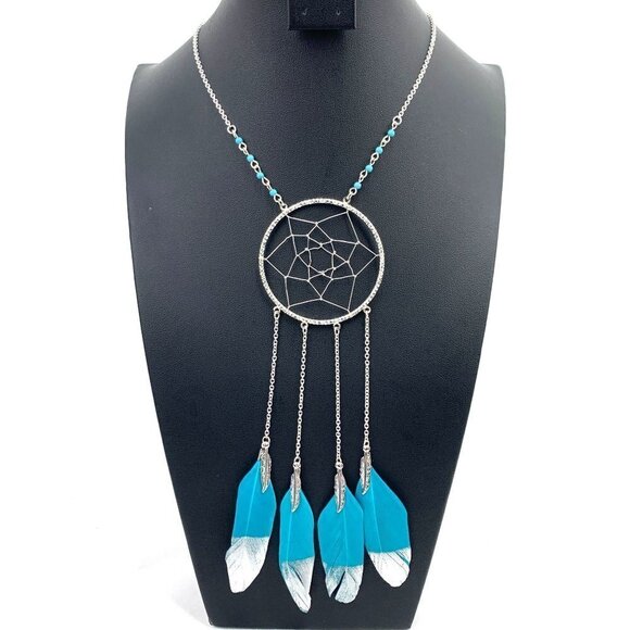 Clare's Feathered Dreamcatcher Necklace - Silver Tone/Blue, New In Box - Picture 1 of 9